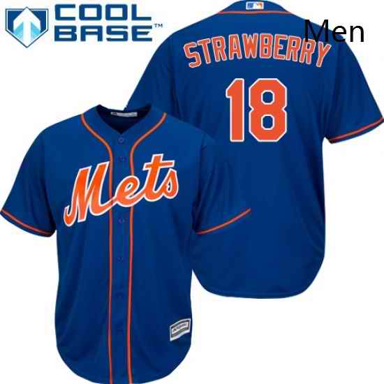 Mens Majestic New York Mets 18 Darryl Strawberry Replica Royal Blue Alternate Home Cool Base MLB Jersey